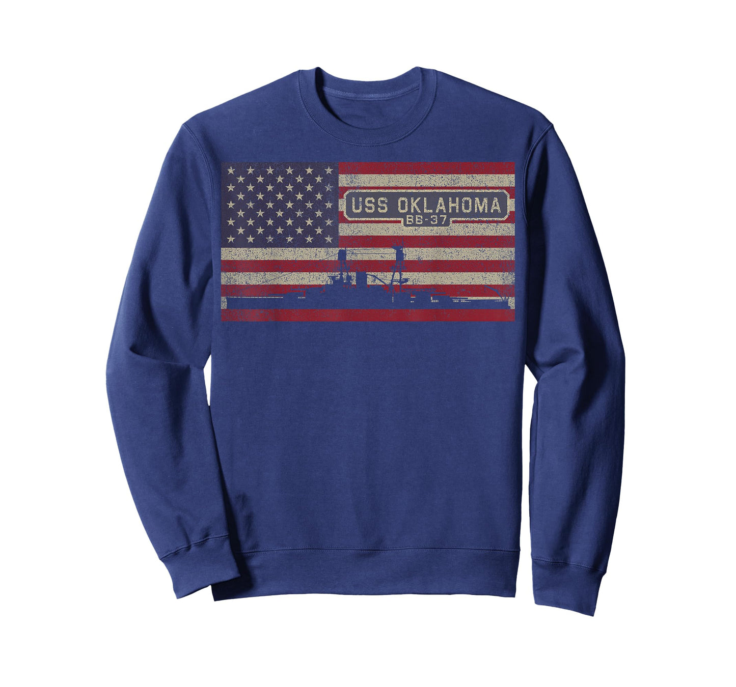 USS Oklahoma BB-37 WW1 Battleship USA American Flag T-Shirt