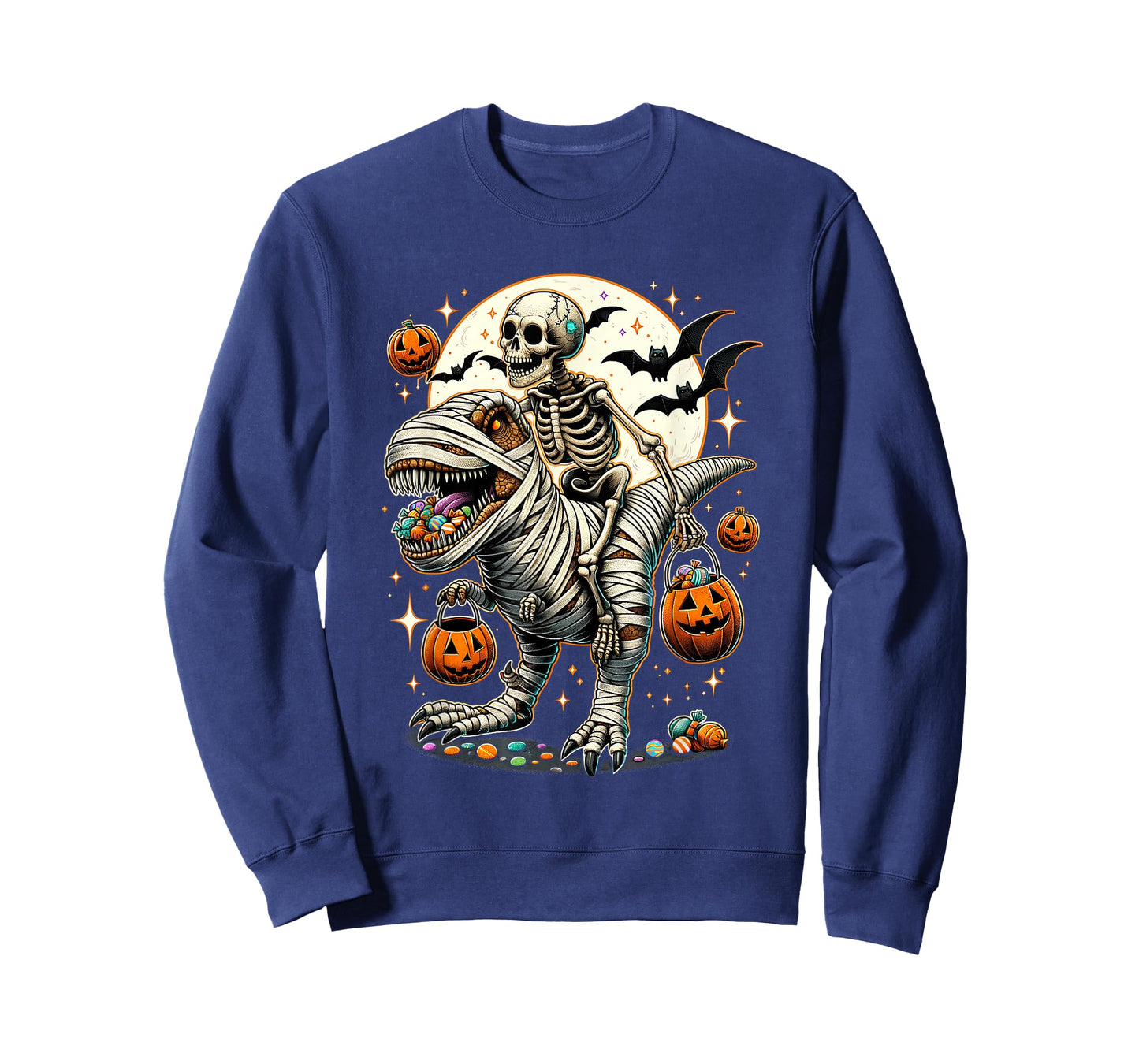 Skeleton Riding Mummy Dinosaur T Rex Kids Boys Men Halloween T-Shirt