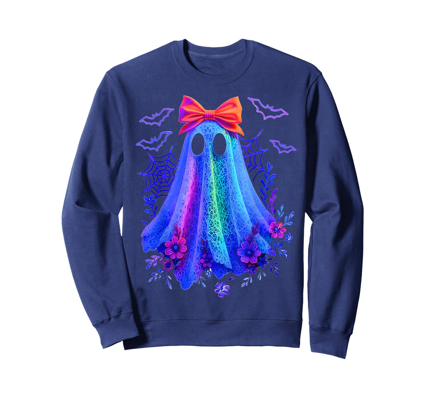 Cute Boo Halloween Ghost Bow Flower Neon Ghost Halloween T-Shirt
