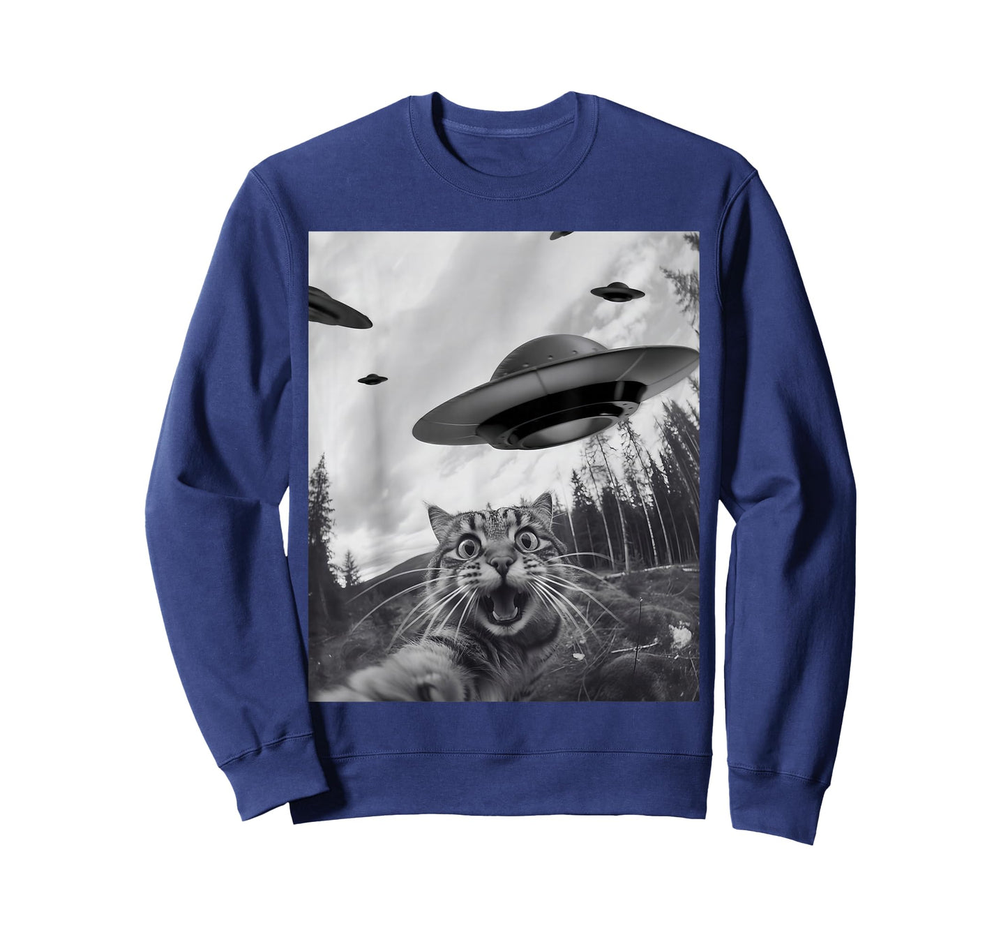 Funny Cat Selfie With Alien UFO Funny Cat For Men Women T-Shirt
