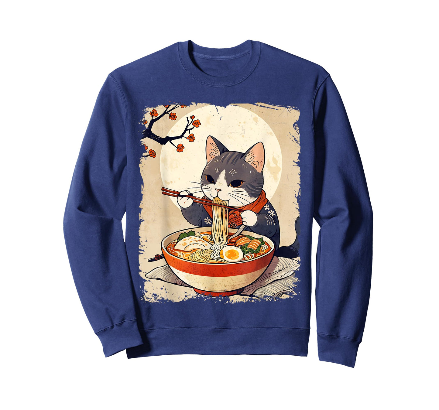 Kawaii Cat Eating Ramen Japanese Anime Ukiyo-e Funny Graphic T-Shirt