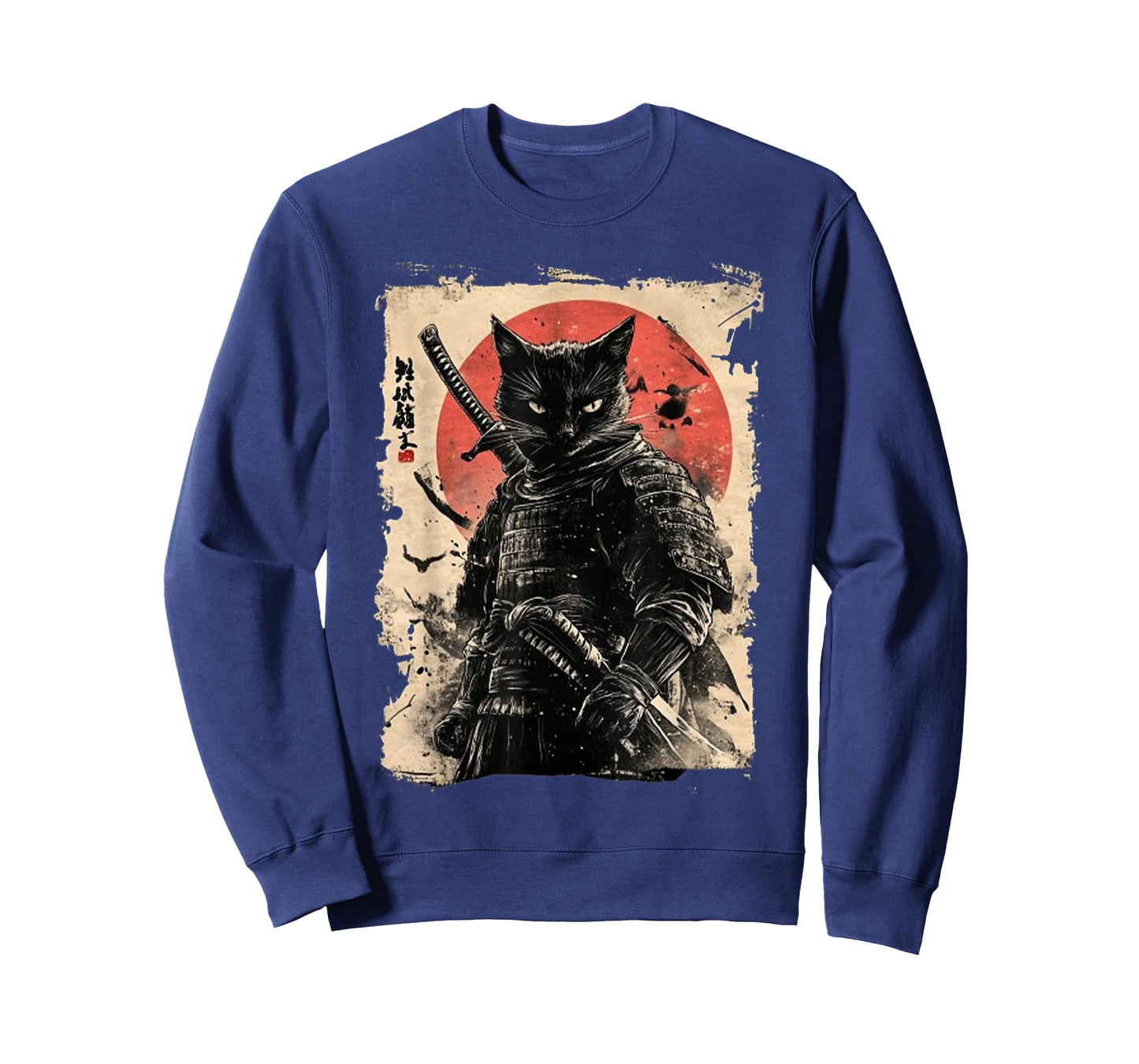 Vintage Japanese Art Anime Graphic Samurai cat Warrior T-Shirt