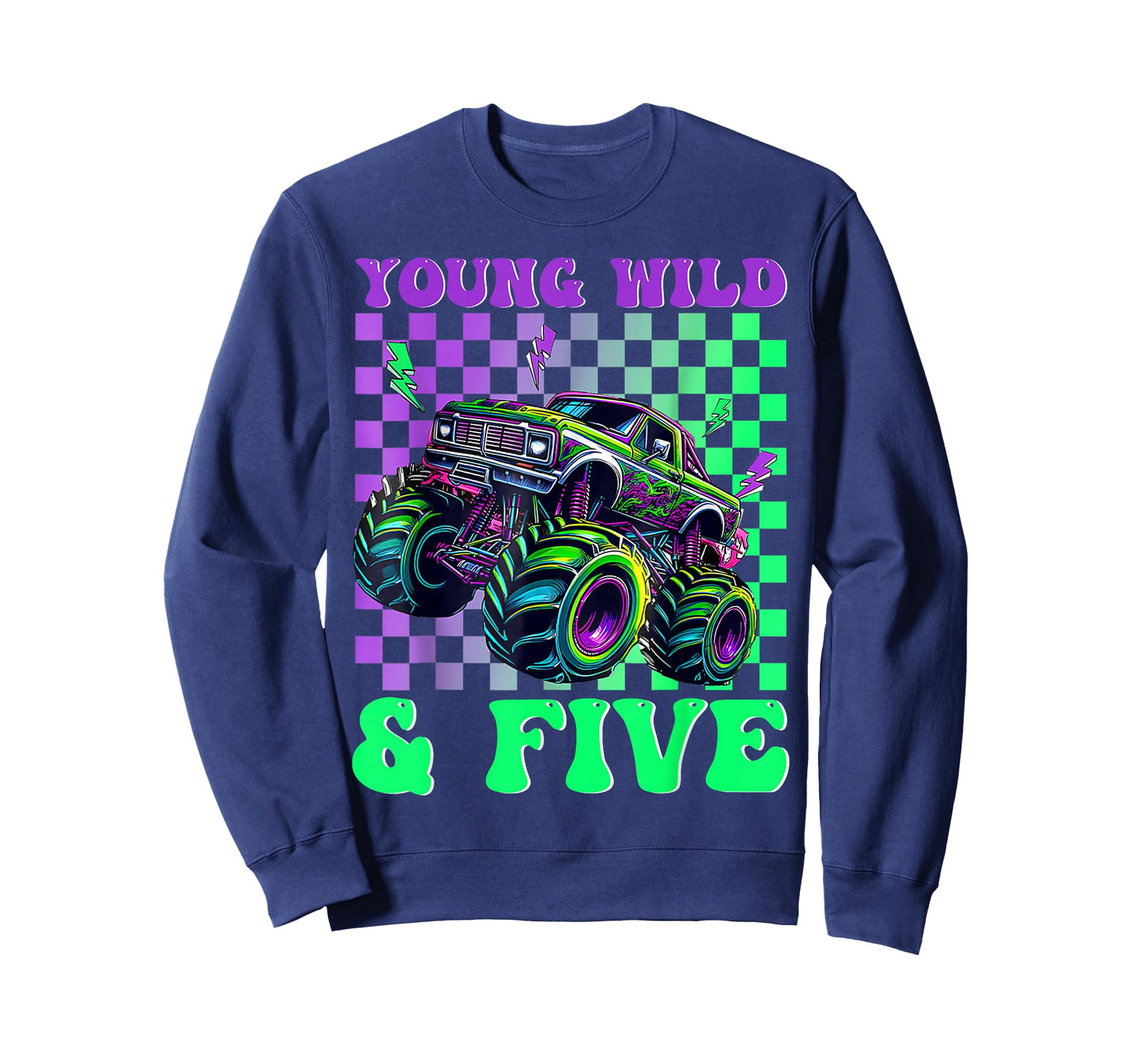 Kids 5th Birthday Boy Monster Truck Young Wild and Five T-Shirt