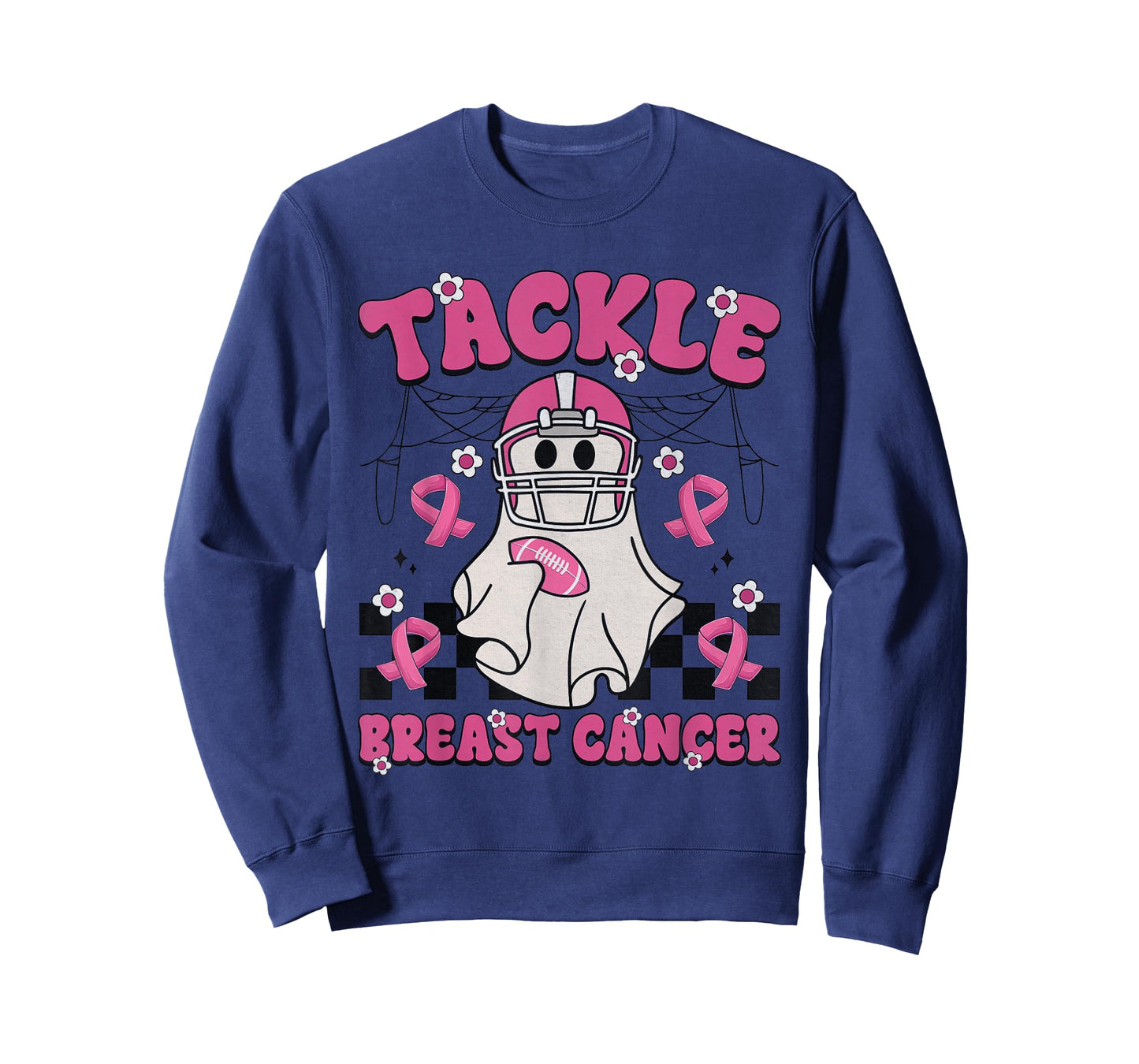 Tackle Breast Cancer Football Funny Ghost Pink Halloween T-Shirt