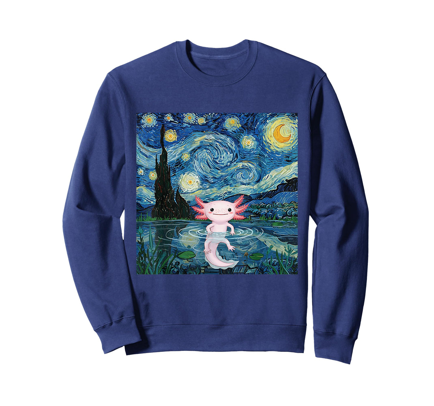 Adorable Axolotl Kawaii Van Gogh Style Starry Night Graphic T-Shirt