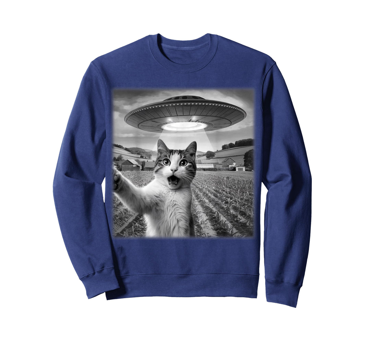 Cat Selfie With Alien UFO Funny Cat Meme For Men Women Kid T-Shirt