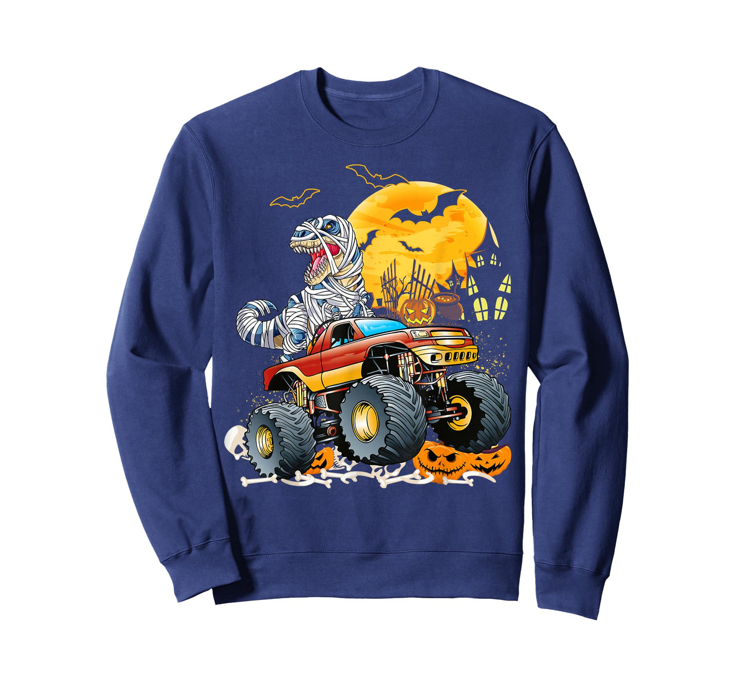 Funny T Rex Saurus Riding Monster Truck Happy Halloween T-Shirt