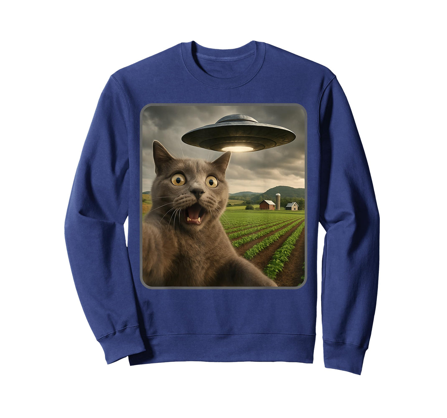Funny Cat Selfie with UFO Alien Meme T-Shirt