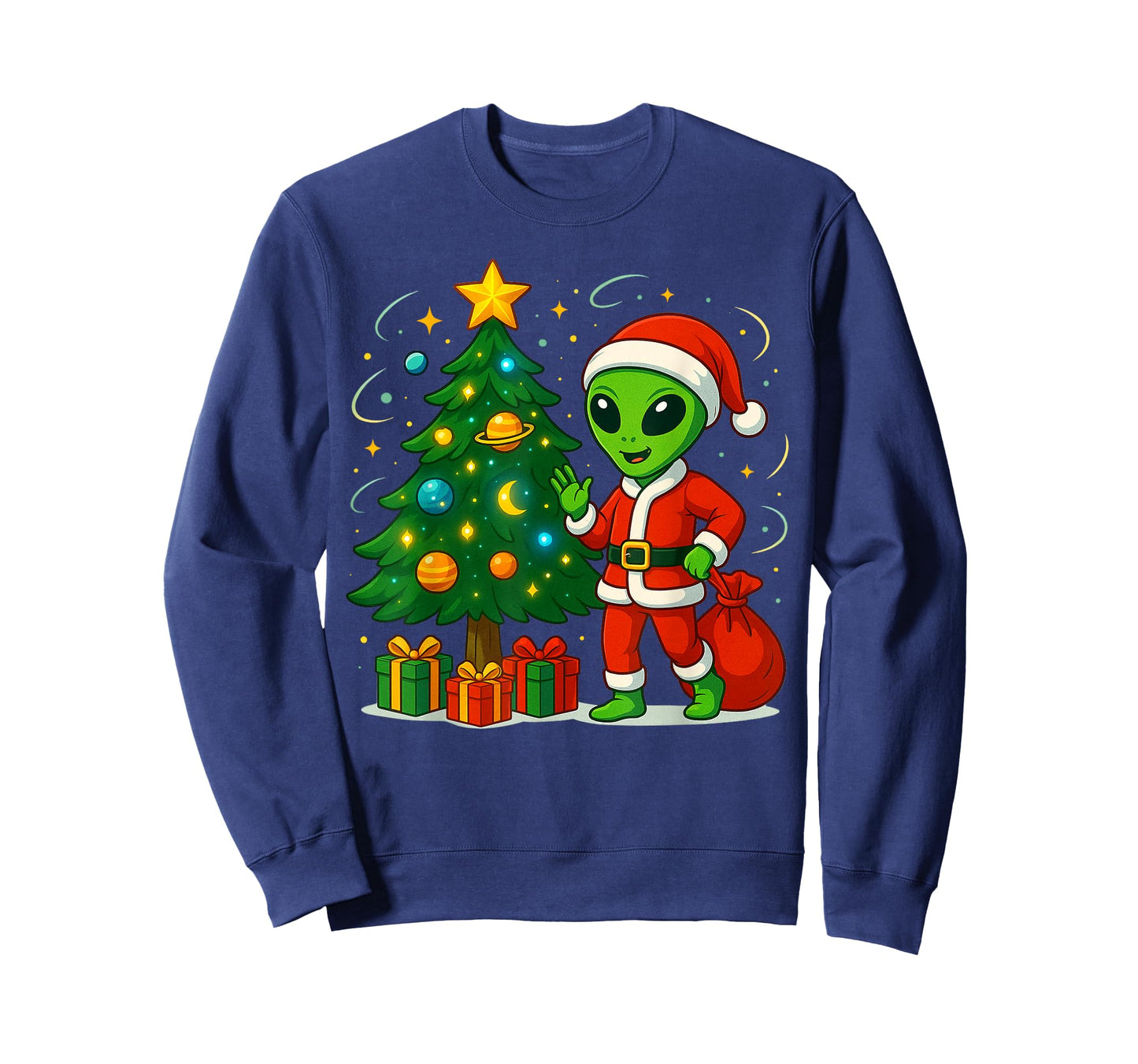 Alien Christmas Tree Xmas Lights Funny Holiday Men Boys T-Shirt