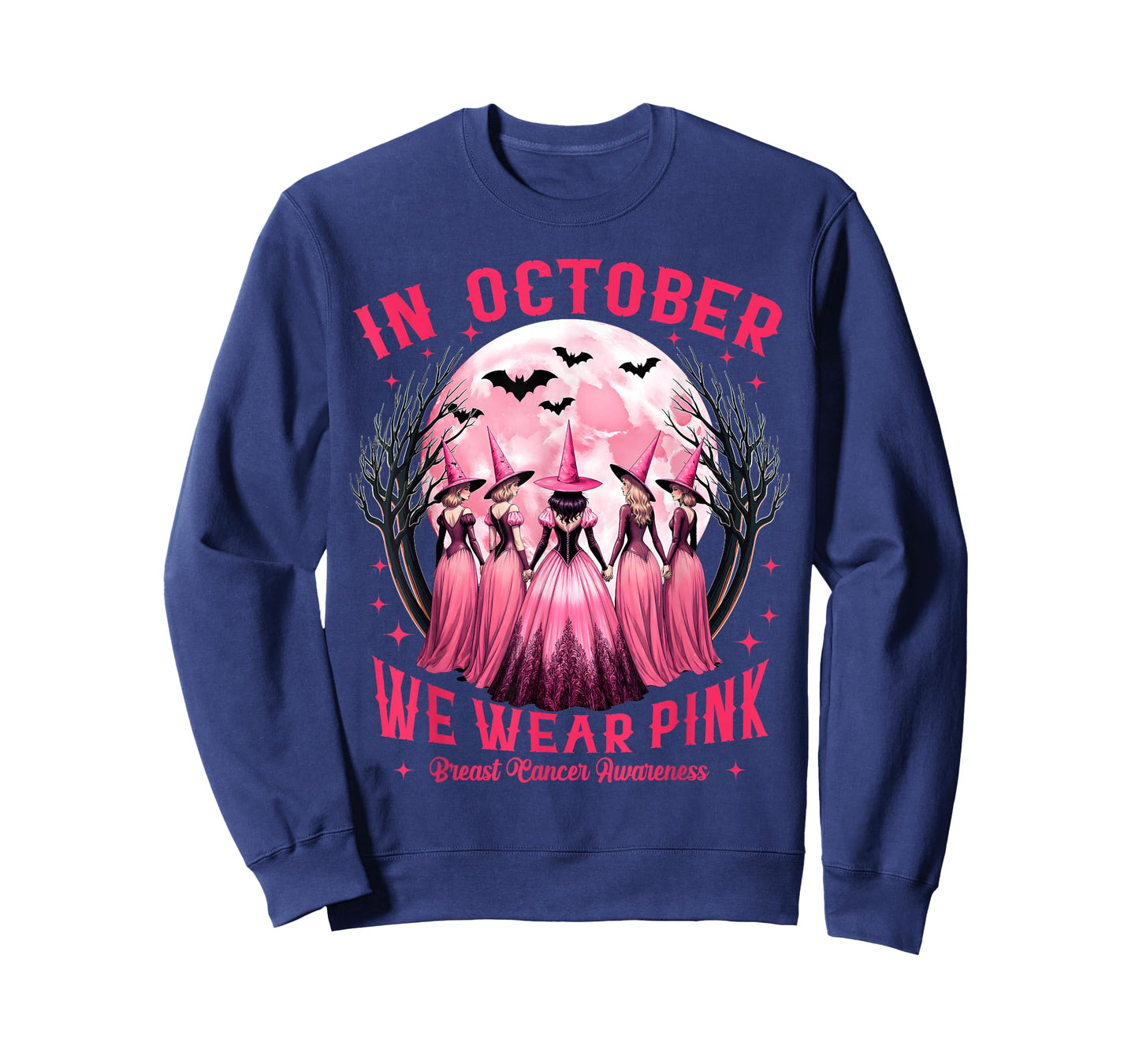 in October We Wear Pink Witch Halloween Breast Cancer Women T-Shirt