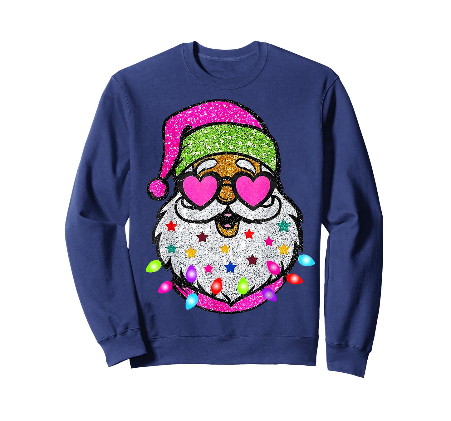 Cute Santa With Sunglasses Christmas Lights Pink Santa T-Shirt