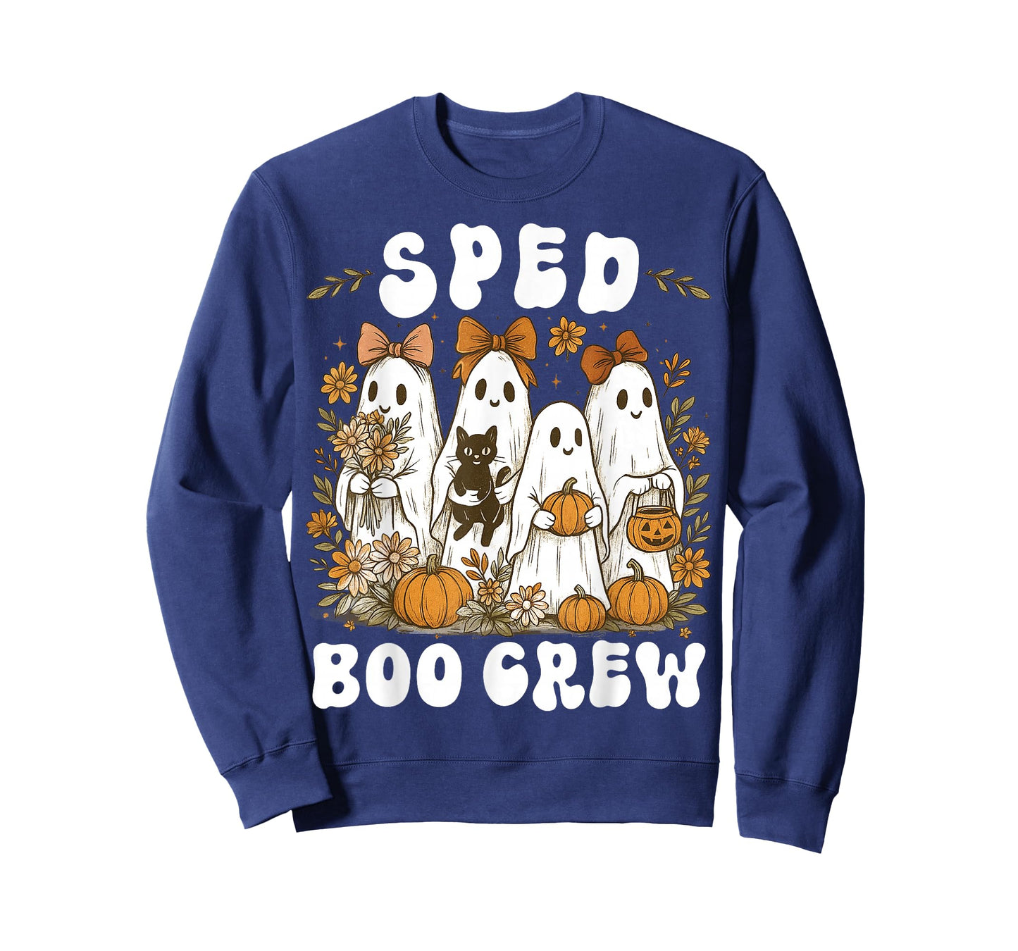 Boo Crew SPED Teacher Wildflower Halloween Ghost Preppy Bow T-Shirt