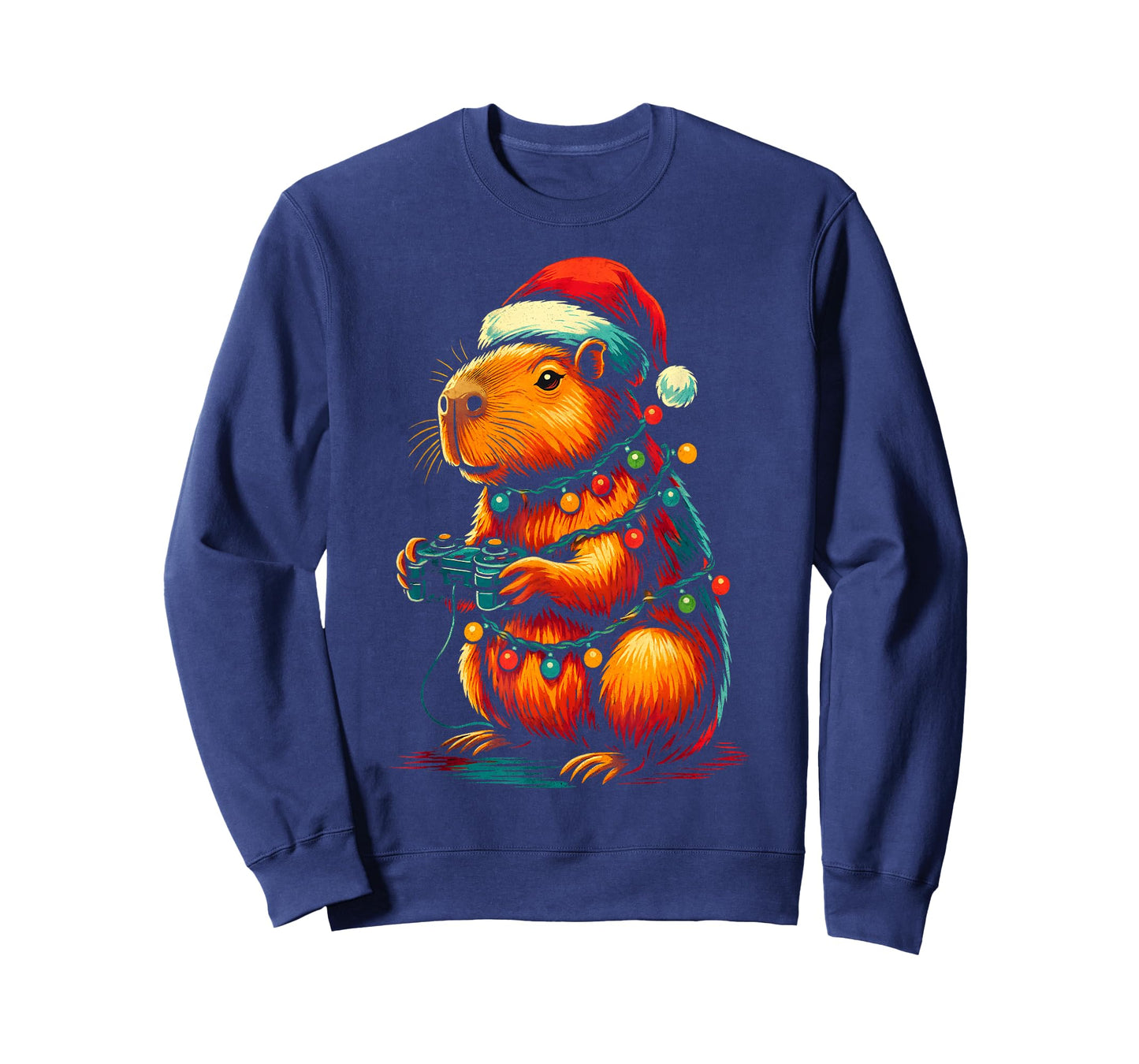 Christmas Capybara Gamer Xmas Light Video Game Lover Men Boy T-Shirt