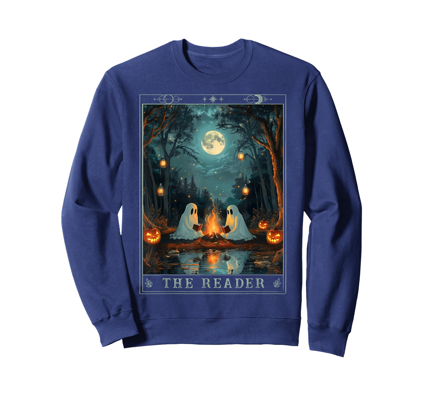 The Reader Bookish Cute Spooky Ghost Reading Book Tarot Card T-Shirt