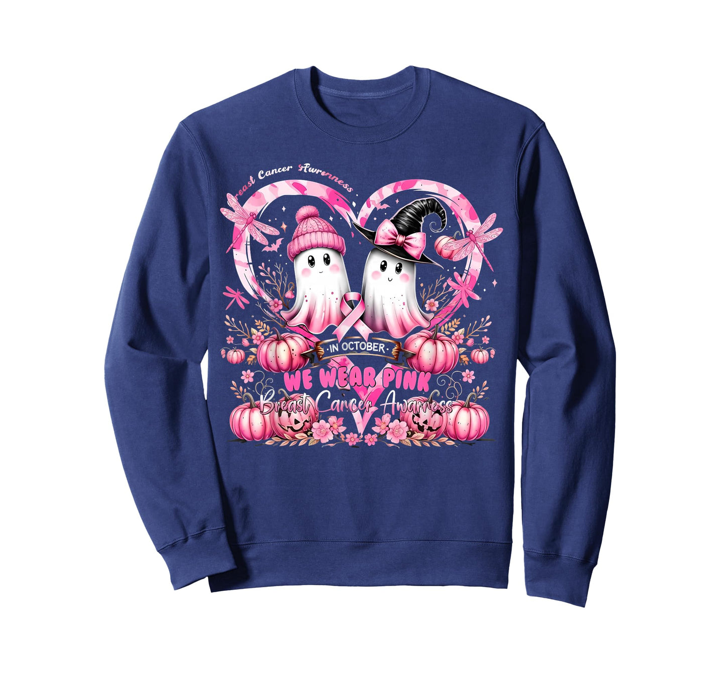 in October We Wear Pink Breast Cancer Heart Dragonflies T-Shirt