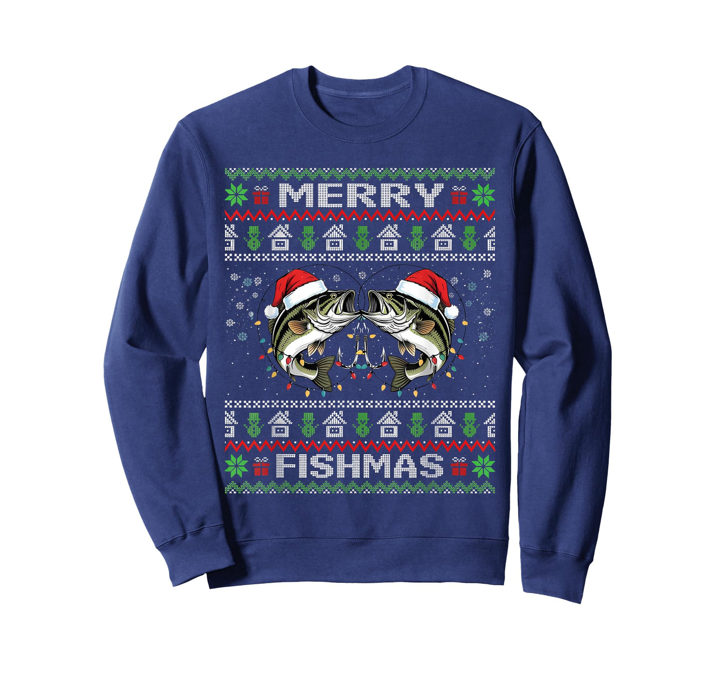 Merry Fishmas Bass Fish Fishing Christmas Ugly Sweater Xmas T-Shirt
