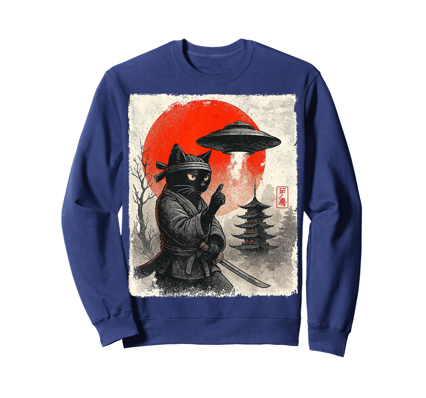 Samurai Ninja Cat Warrior UFO Japanese Anime Gifts Funny Cat T-Shirt