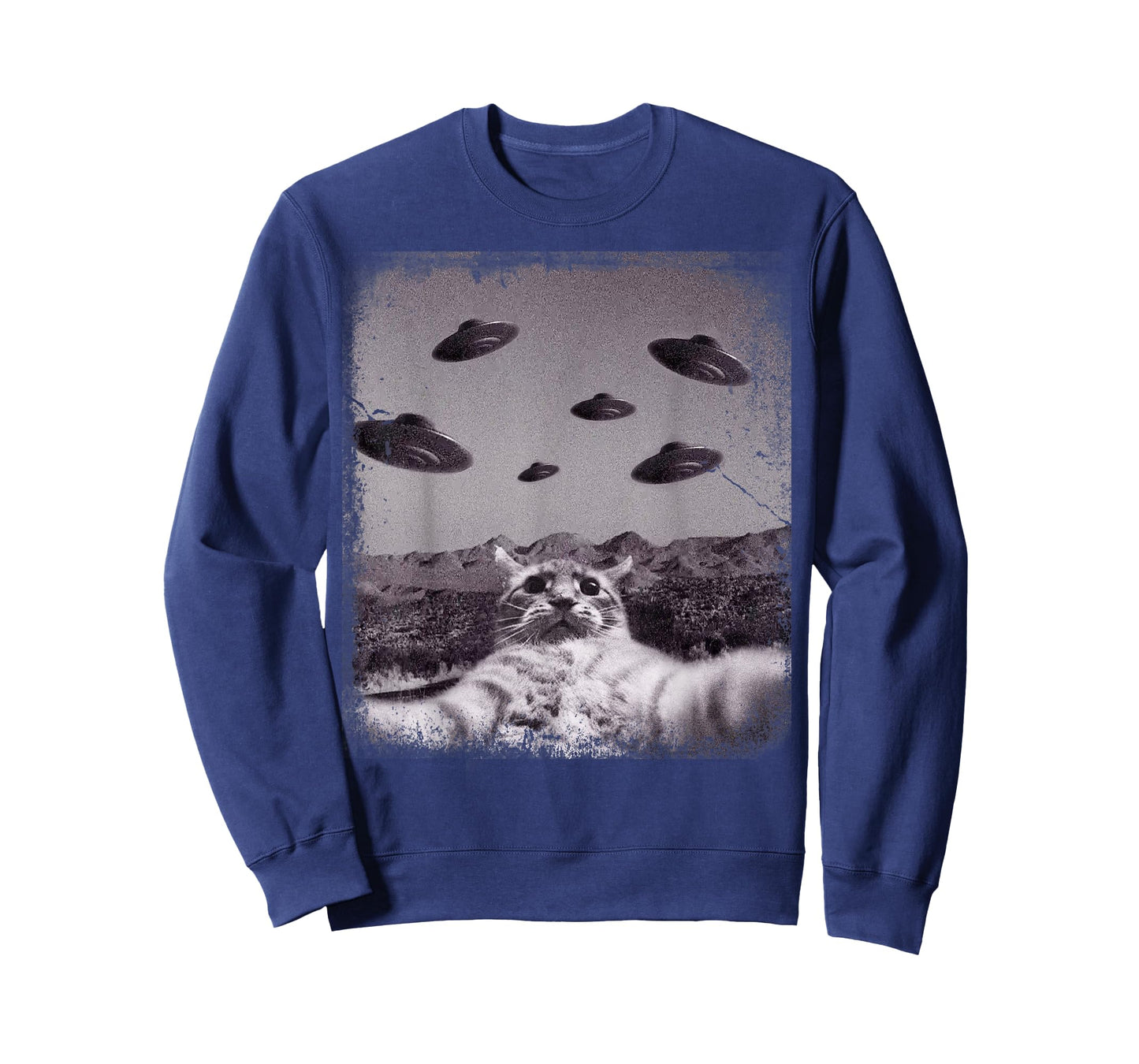 Alien UFO Cat Meme T-Shirt for Men Women Kids
