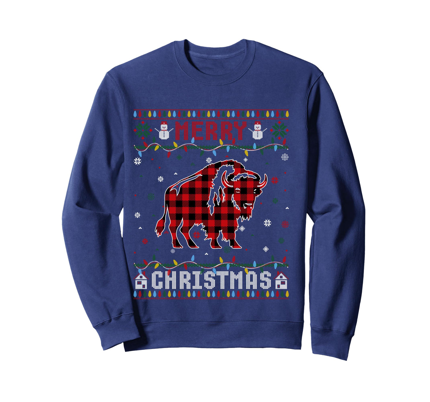 Funny Xmas Lighting Bison Lovers Ugly Christmas Sweater Long Sleeve T-Shirt