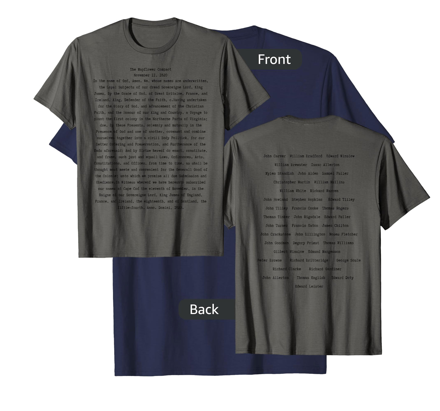 Mayflower Compact Signatures Thanksgiving Holiday History T-Shirt