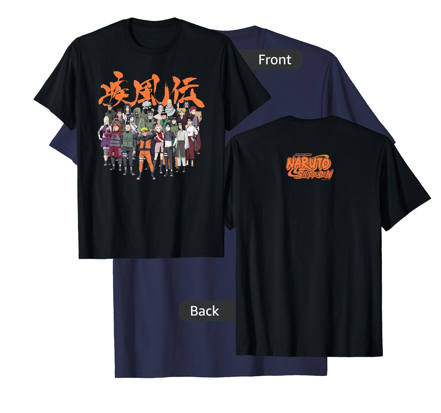 Naruto Shippuden Cast Group with Logo Front and Back Anime T-Shirt