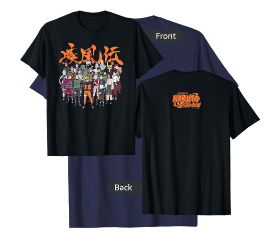 Naruto Shippuden Cast Group with Logo Front and Back Anime T-Shirt