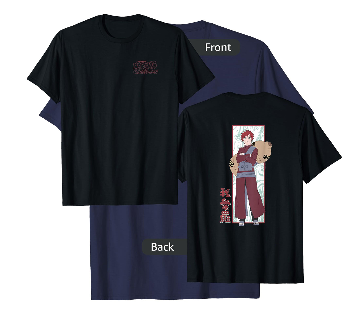 Naruto Shippuden Gaara Marble Background Front Back Anime T-Shirt