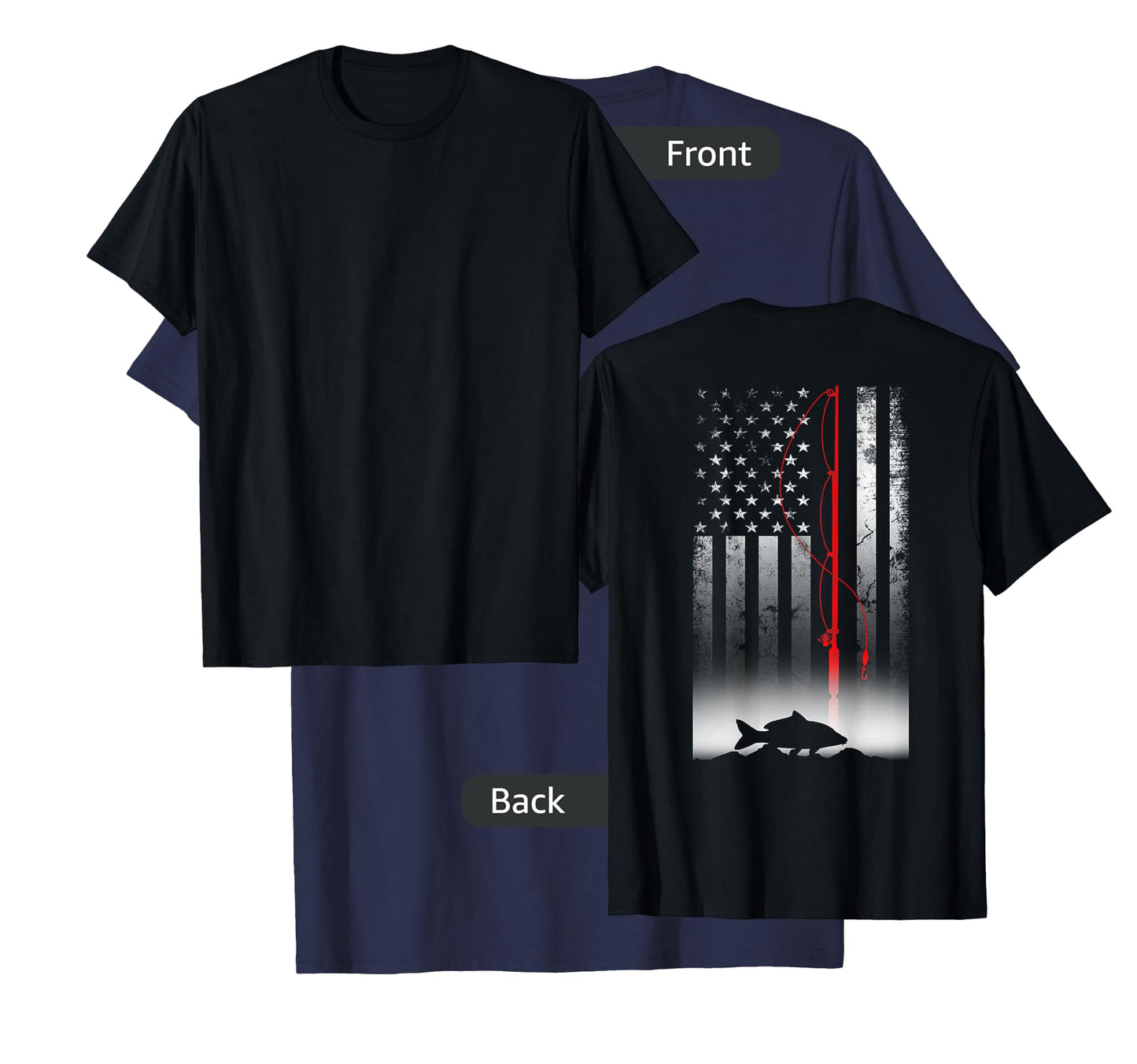 Fishing Pole American Flag Gift for Patriotic Fisherman T-Shirt Small