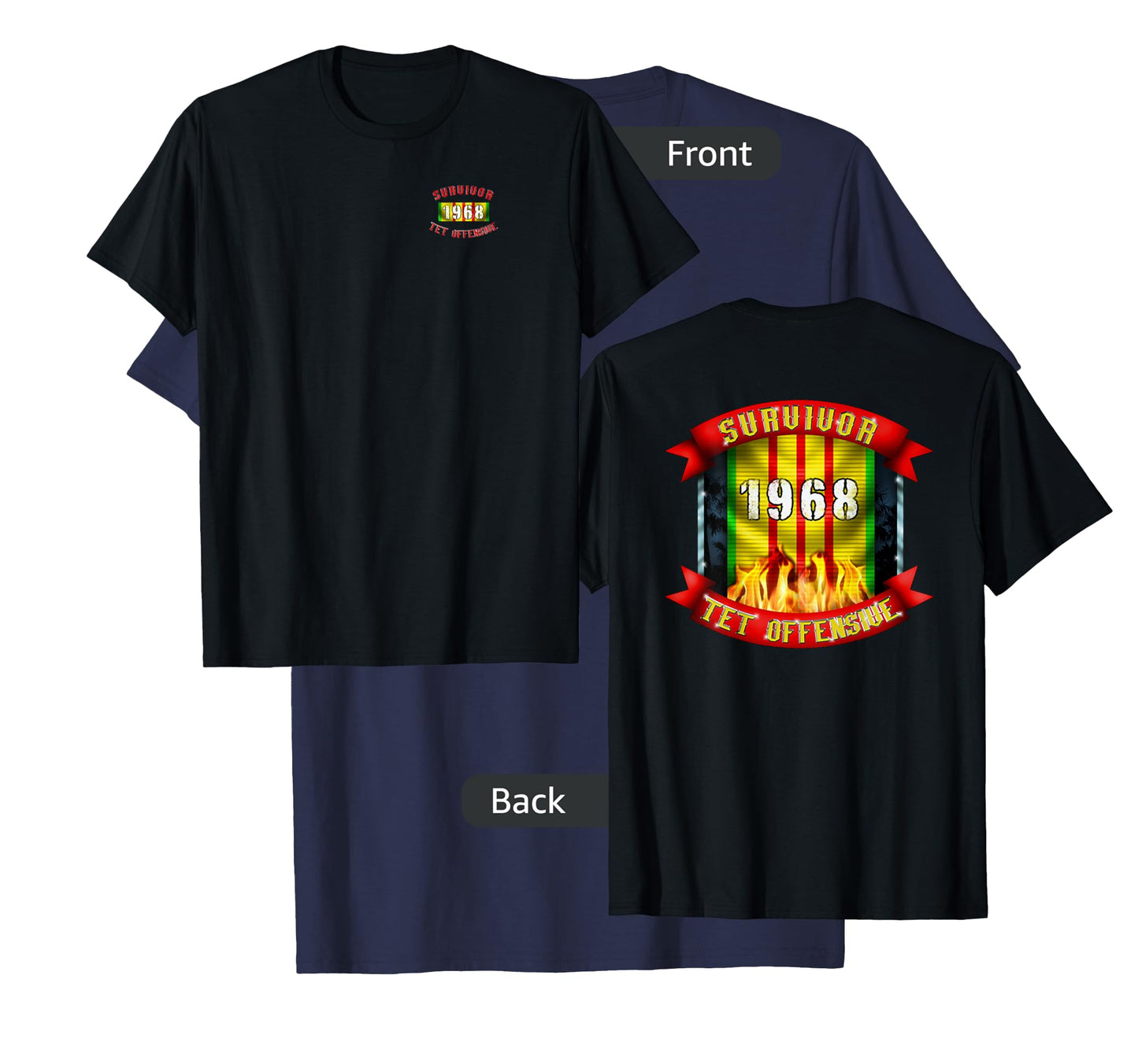 Patriot Issue 1968 TET Offensive Survivor Unisex-Adults Black Classic Fit Short Sleeve Collarless Crew Neck T-Shirt