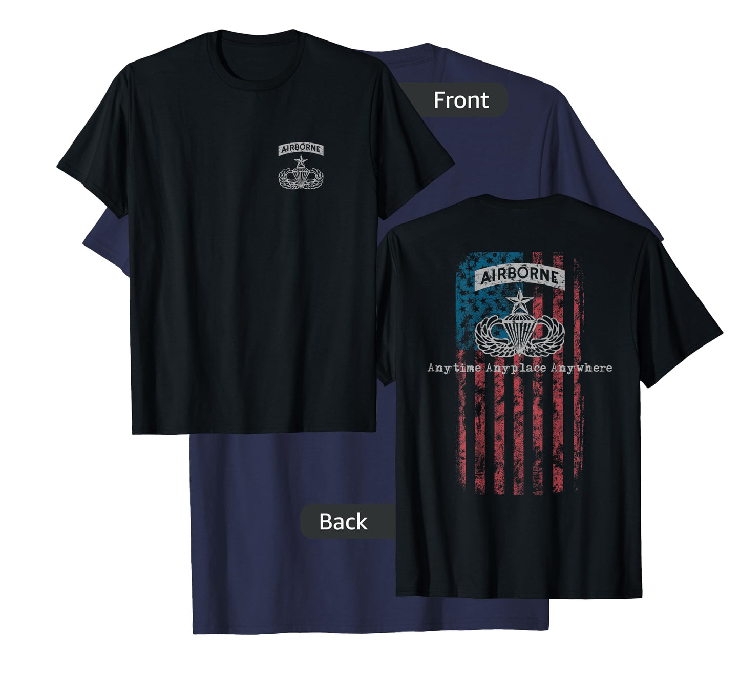 Gray Airborne Senior Parachutist Badge with Flag T-Shirt