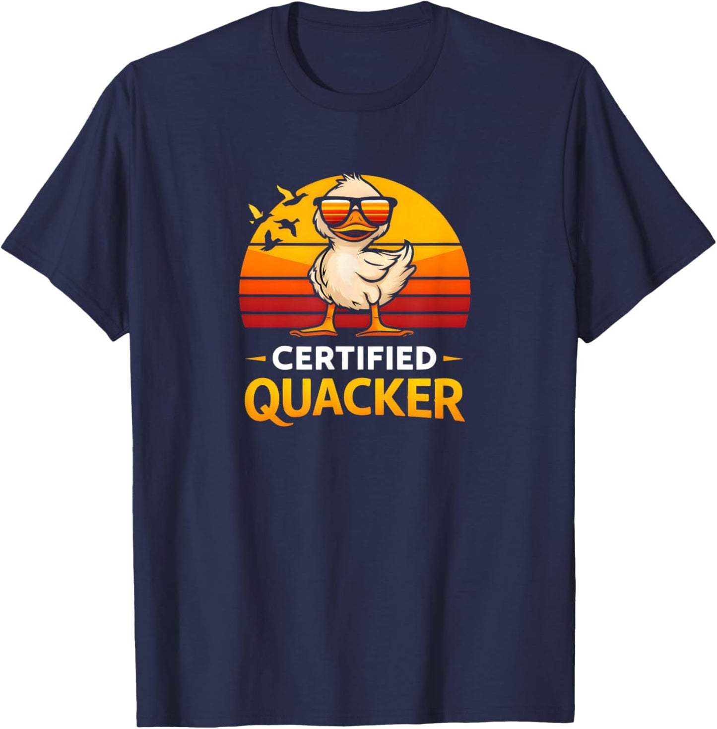 Certified Quacker Funny Duck Humor Bird Lover Retro Style T-Shirt - T-Shirt | Navy