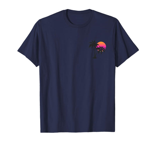 Tropical Retro Style Vintage Sunset Beach Palm Tree Mens T-Shirt