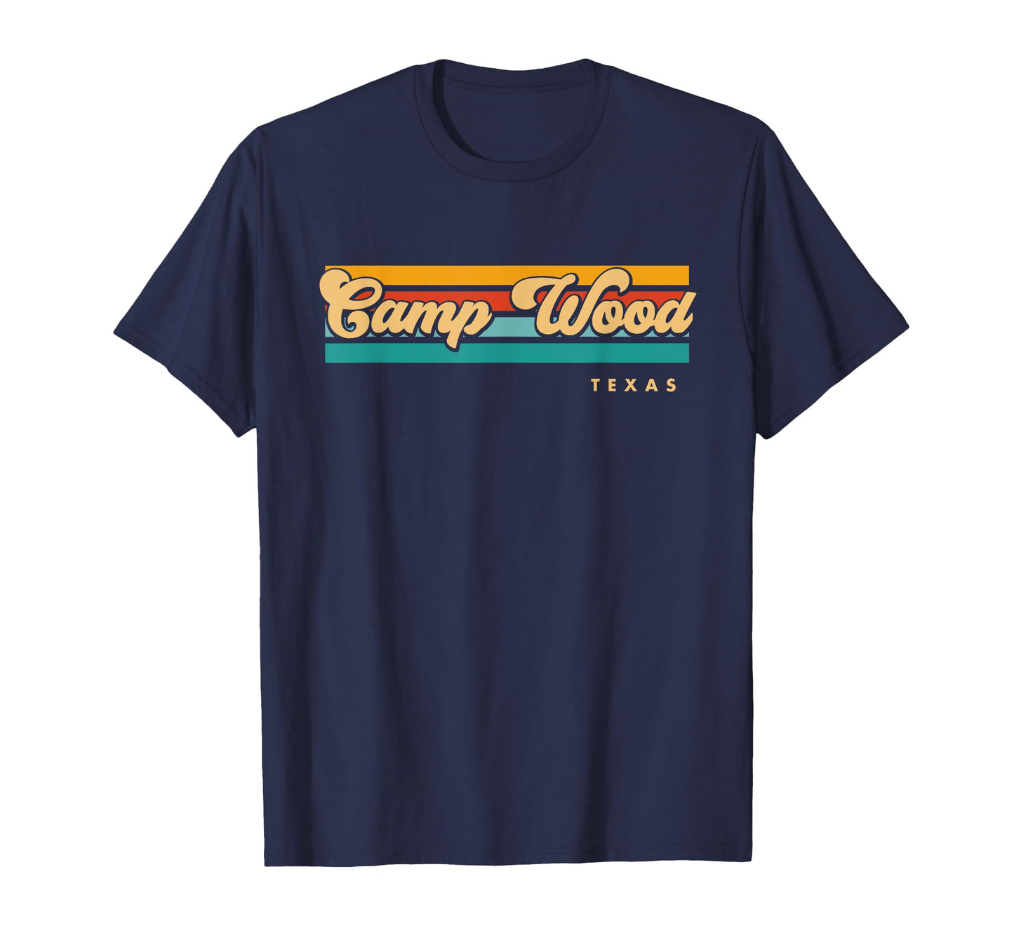 Vintage Sunset Stripes Camp Wood, Texas T-Shirt