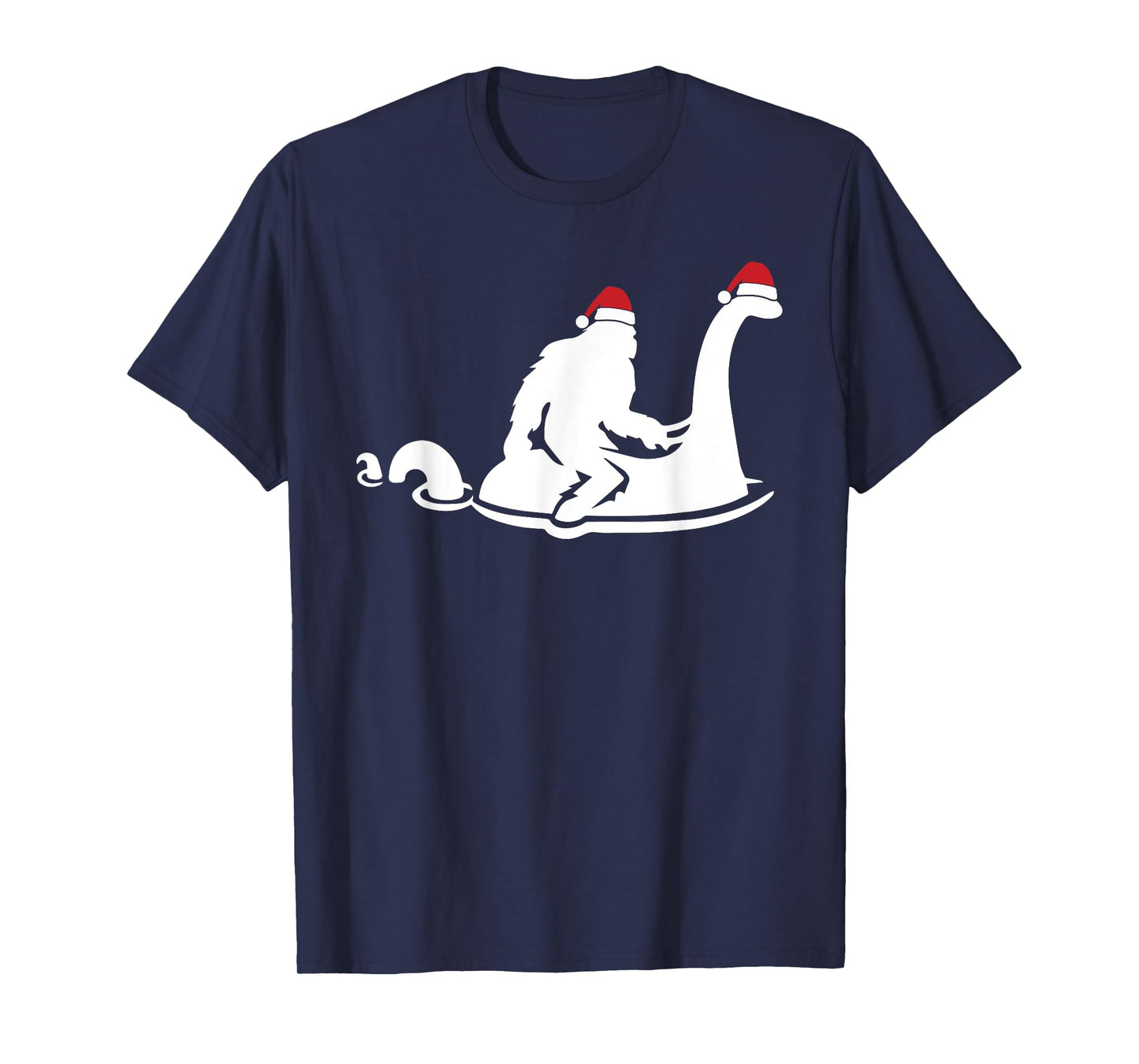 Bigfoot Riding Loch Ness Monster Christmas Funny XMas Pajama T-Shirt