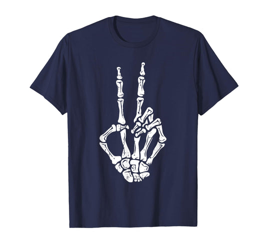 Skeleton Hand Peace Sign Halloween Costume Bones T-Shirt