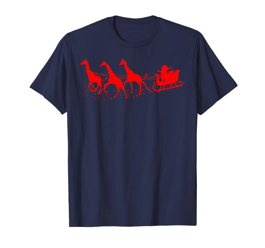 Santa Sleigh Giraffe Christmas | Camelopard Fans Gift T-Shirt