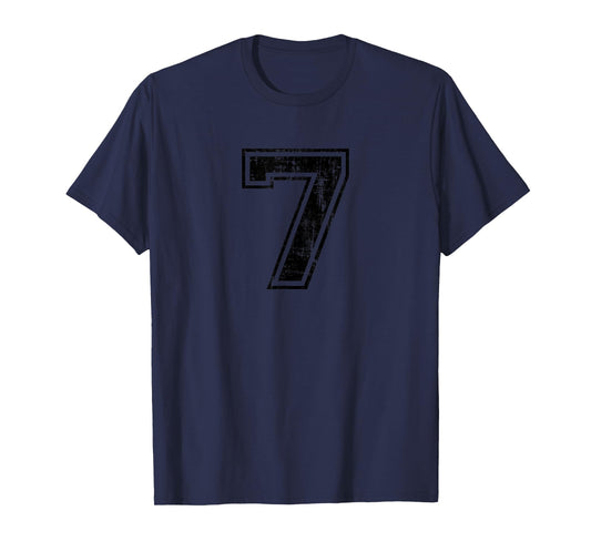 Number 7 Seven Varsity Distressed Vintage Sport Team Players T-Shirt