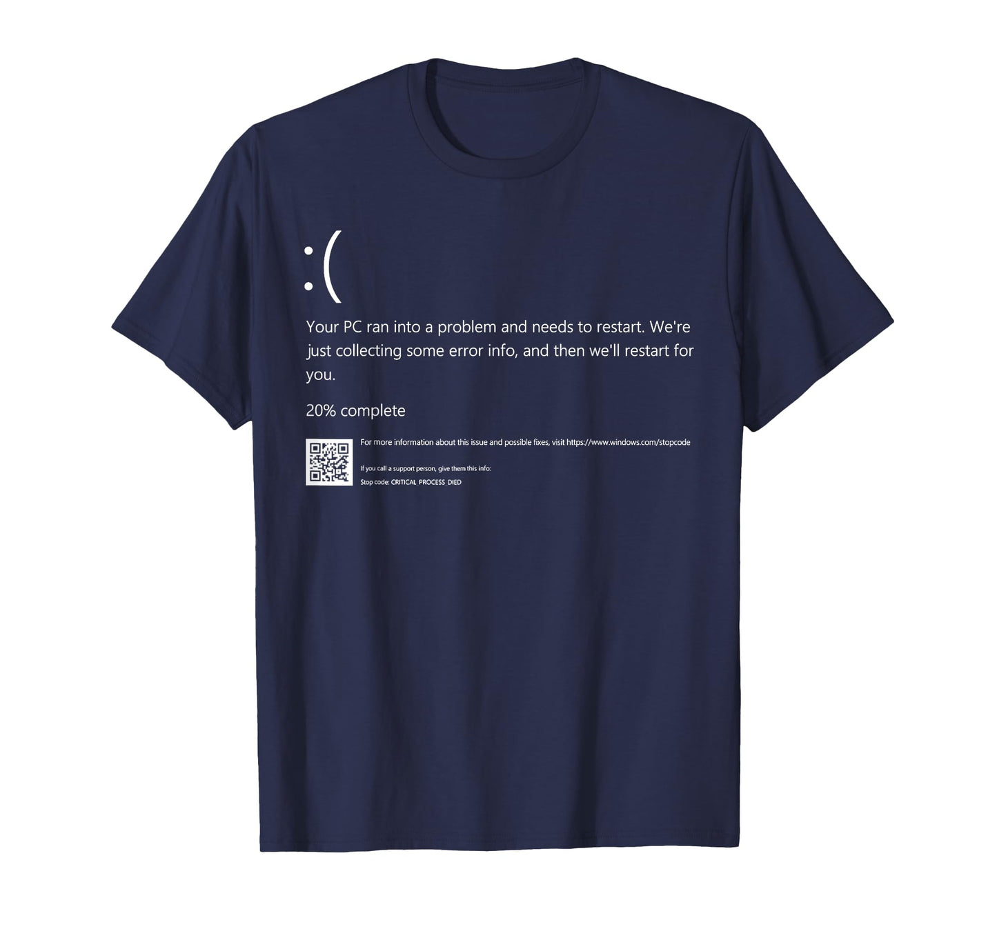 Blue Screen of Death IT Geek Halloween Party DIY Costume Tee T-Shirt