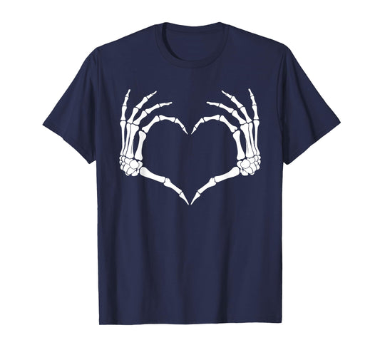 Skeleton Heart Hand Sign Family Women Girl Halloween Costume T-Shirt