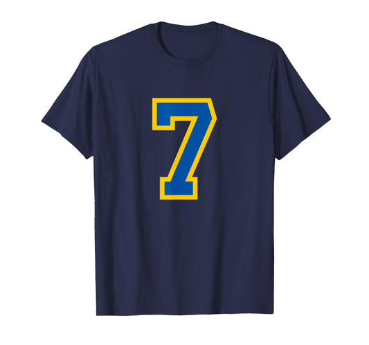 Number #7 Sport Blue Yellow Varsity Number T-Shirt