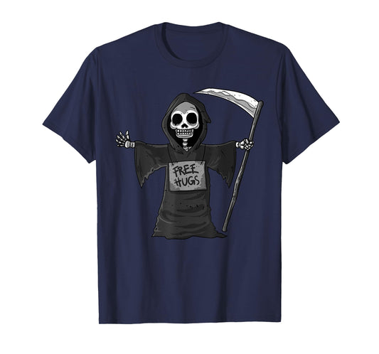 Free Hugs Grim Reaper Halloween Party Cosplay Lazy Costume T-Shirt
