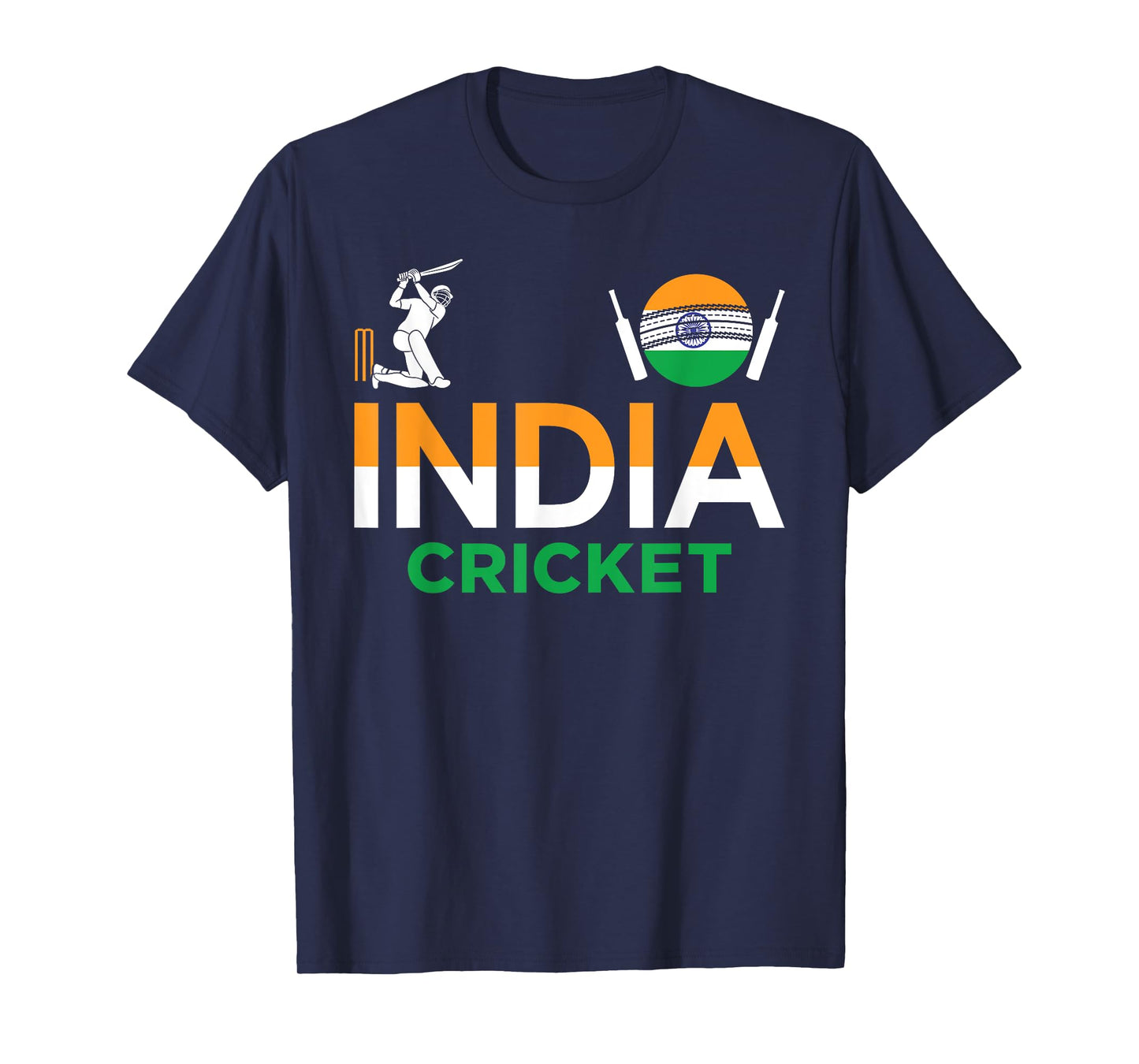 India Cricket Flag Tee For Lovers Of Cricket Game Cricketers T-Shirt, Small, Black