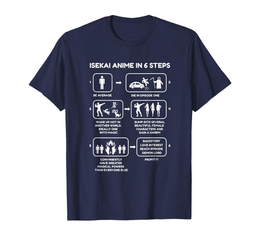Isekai Anime In Six Steps - Funny Isekai Anime Novelty T-Shirt