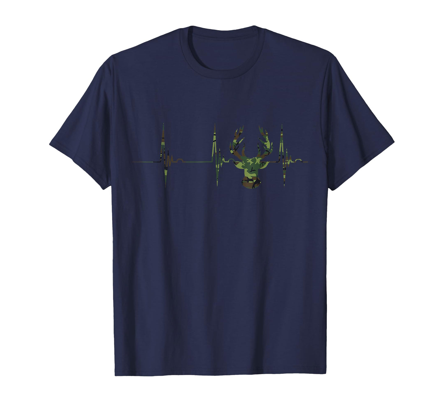 Camouflage Deer Antlers Hunting Heartbeat ECG Pulse Camo Hunter T-Shirt
