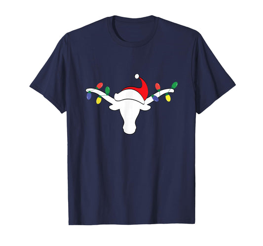 White Longhorn Christmas Lights Santa hat Horn Antlers T-Shirt