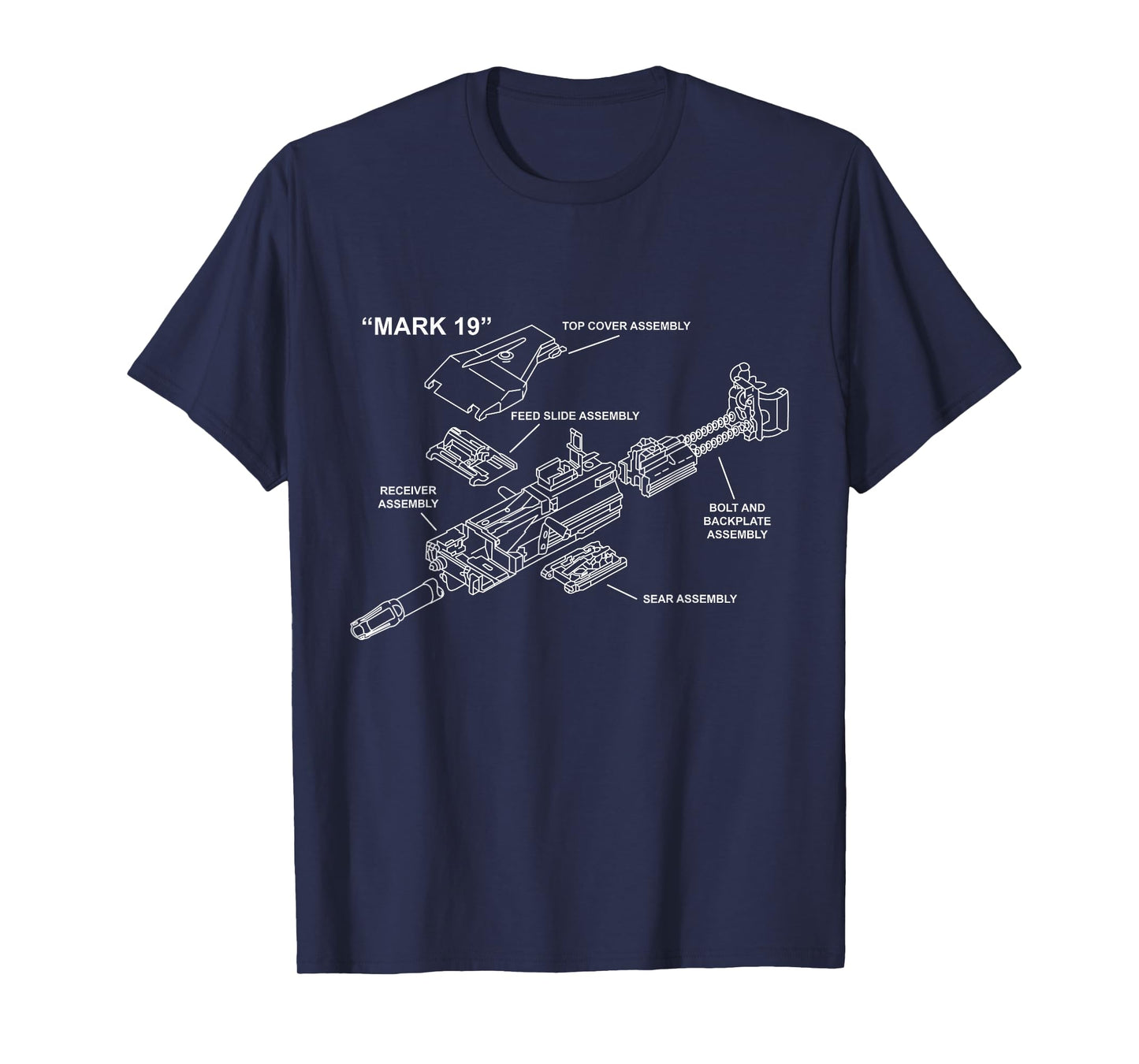 Mark 19 Gun Parts Diagram Schematic MK19 Grenade Launcher T-Shirt