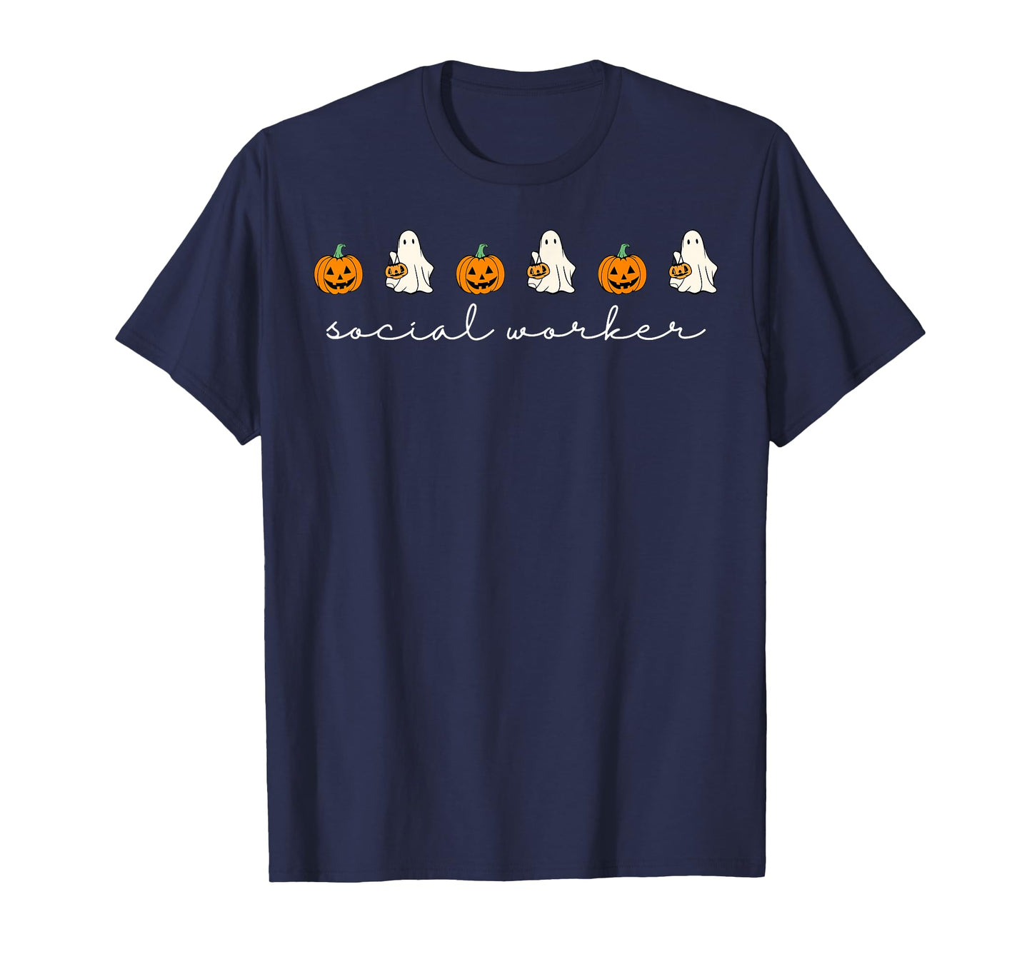 Retro Social Worker Pumpkin Ghost Fall Halloween Social Work T-Shirt