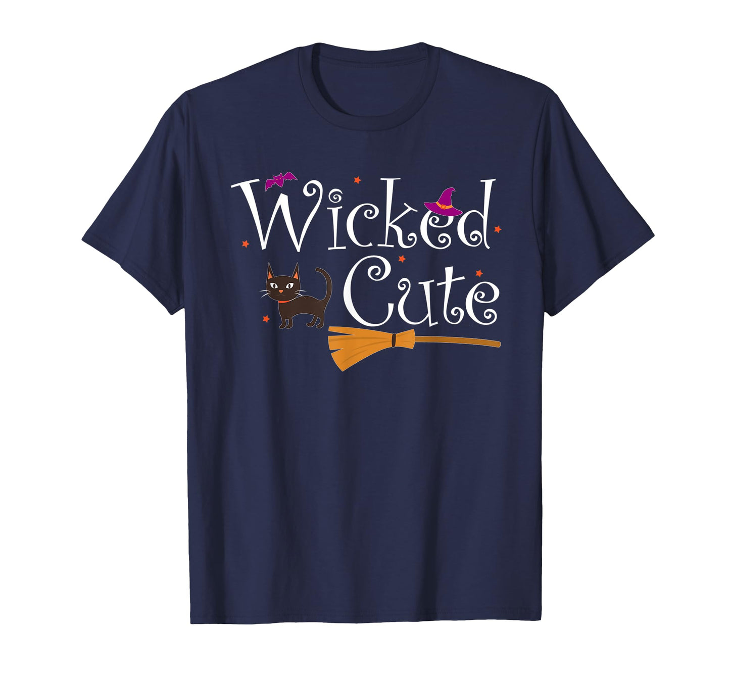 Wicked Cute Witch Halloween Costume Cat Broom Hat Gift T-Shirt for Men Women Kids