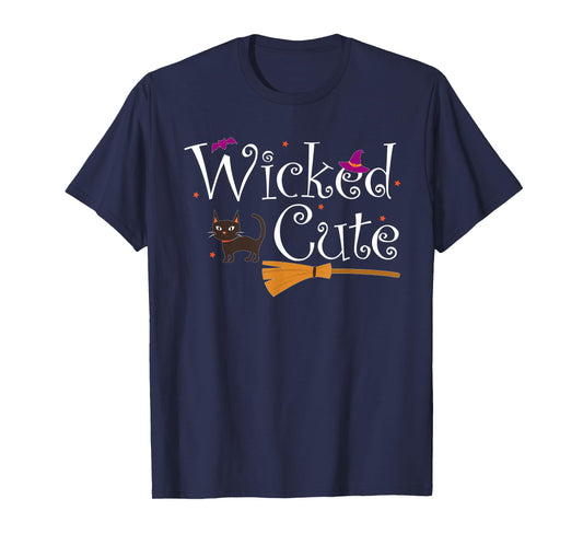 Wicked Cute Witch Halloween Costume Cat Broom Hat Gift T-Shirt for Men Women Kids