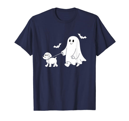Funny Halloween Ghost Walking Dog Cute Ghost and Dog Lover T-Shirt
